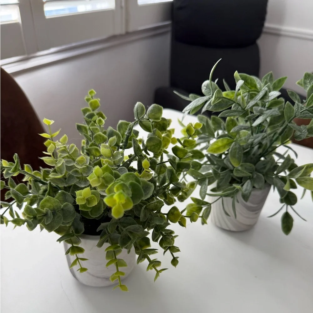 Artificial Greenery in Marble Pot set of 2